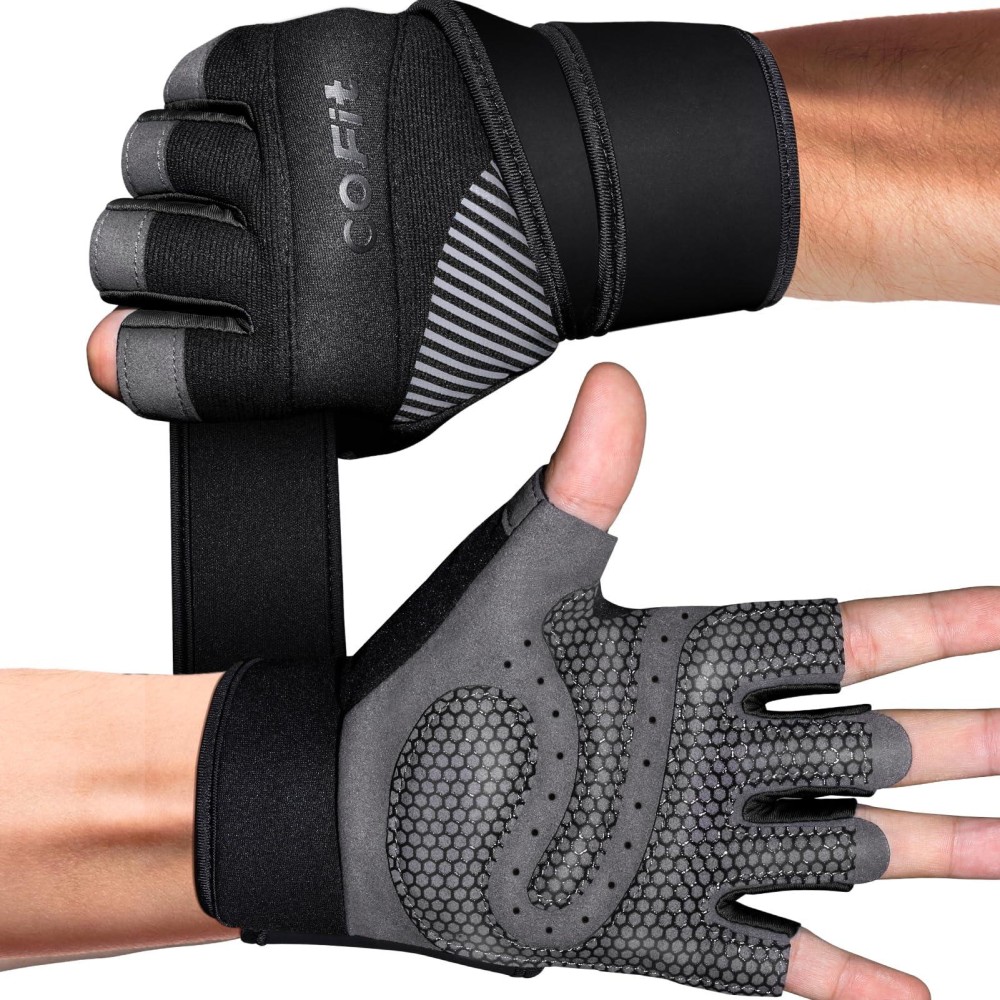 Cofit Workout Gloves Breathable, Antislip Weight Lifting Gym Gloves For Men Women With Wrist Wrap Support, Superior Grip & Palm Protection For Weightlifting, Fitness, Exercise, Training - Black M