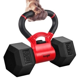 Combo Kettle Grip (Single) Rubber Hex Dumbbell (Single) - 30Lbs - Red