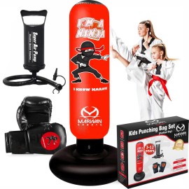 Marwan Sports Kids Punching Bag Toy Set, Inflatable Boxing Bag Toy For Boys Age 3-12, Ninja Toys For Boys, Christmas,Birthday Gifts For Kids 4,5,6,7,8,9,10 Years Old (Red Ninja)