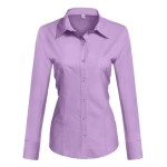 Hotouch Women Fitted Button Dress Shirts Button Down Shirt Basic Button Up Blouse (Lilac Purple M)