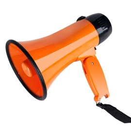 Mymealivos Portable Megaphone Bullhorn 20 Watt Power Megaphone Speaker Voice And Siren/Alarm Modes With Volume Control And Strap (Orange)
