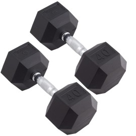 Body Sport Rubber Encased Hex Dumbbell - Set Of Two - Blackmetal - 40 Pounds