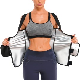 Traininggirl Women Sweat Vest Waist Trainer Trimmer Belt Weight Loss Hot Sauna Suit Zipper Workout Tank Tops Slim Body Shaper (Black, Large)