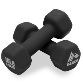 Rbx Neoprene Hand Weight Dumbbell Set - Hex Shaped, Roll Free For Body Buildingsculptingstrength Training Exercise, 10Lb Each (20Lb Pair), Black