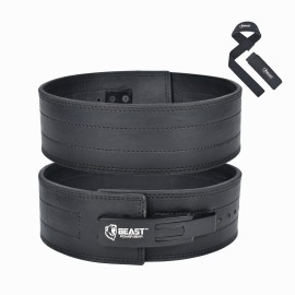 Beast Power Gear Weight Lifting Belt With Lever Buckle 10Mm 13Mm Thick 4 Inches Wide Free Strap- Advanced Back Support For Weightlifting, Powerlifting, Deadlifts, Squats - Men Women (Xxxx-Large, Blackblue)