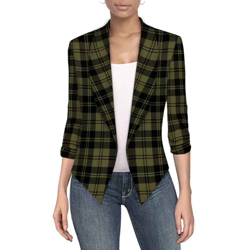 Womens Casual Work Office Open Front Blazer Jacket With Removable Shoulder Pads Jk1133X 11396 Blkoli 2X