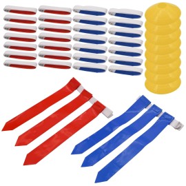 Flag Football Set, Includes 28 Belts, 84 Flags And 8 Cones, 14 Player Flag Football Belts And Flags Set, Easy Tear Away Belt For Kids Or Adults Players (42 Red 42 Blue Flags)