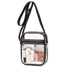 Vorspack Clear Bag Stadium Approved - Pvc Clear Purse Clear Crossbody Bag With Front Pocket For Concerts Sports Festivals - Black