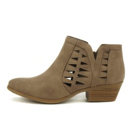 Soda Chance Womens Perforated Cut Out Stacked Block Heel Ankle Booties (55, Taupe Dispu, Numeric_5_Point_5)