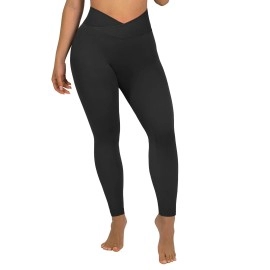 Suuksess Women Crossover Seamless Leggings Butt Lifting High Waisted Workout Yoga Pants (Black, L)