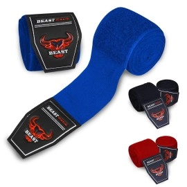 Beast Rage Boxing Hand Wraps 45 Meter Martial Arts Bandages Inner Gloves Wrist Support Straps Punching Under Hand Knuckles Heavy Elasticated Training Bag Mitts Muay Thai (45, Blue)