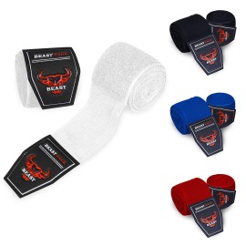 Beast Rage Boxing Hand Wraps 45 Meter Martial Arts Bandages Inner Gloves Wrist Support Straps Punching Under Hand Knuckles Heavy Elasticated Training Bag Mitts Muay Thai (45, White)