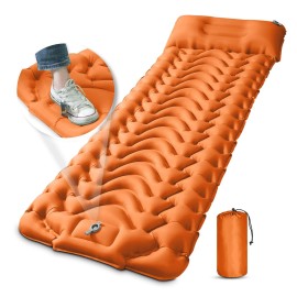 Meetpeak Sleeping Mat, Inflatable Camping Sleeping Pad Foot Press Lightweight Camping Pad For Backpacking Hiking Traveling, Durable Waterproof Air Mattress Compact Camp Pad Thickness 4 Inch