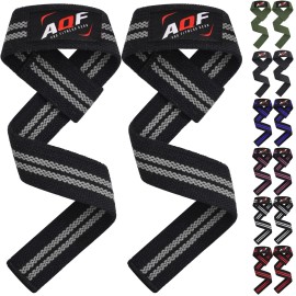 Aqf Weight Lifting Straps For Gym, Crossfit Non-Padded Training Wrist Support Straps Bodybuilding Powerlifting Fitness Webbing Bar Grips (Black & Grey)