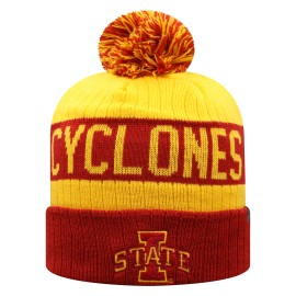 Top of the World NCAA Arctic Striped Cuffed Knit Pom Beanie Hat (Iowa State Cyclones/Gold, One Size Fits Most)