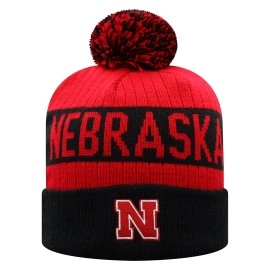 Top of the World NCAA Arctic Striped Cuffed Knit Pom Beanie Hat (Nebraska Cornhuskers/Blackshirts, One Size Fits Most)