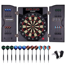 Electronic Soft Tip Dartboard Set With Cabinet, 12 Darts Led Display (X-Classic Darts)