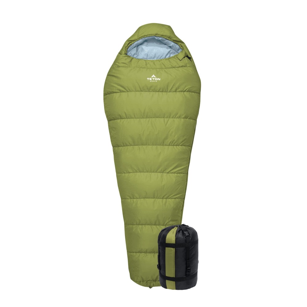 Teton Sports Leef Lightweight Mummy Sleeping Bag Great For Hiking, Backpacking And Camping Free Compression Sack 0F Short, Mosssky