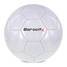 Barocity Soccer Ball - Boys and Girls Official Match Ball with Cool Reflective Rainbow Hex Pattern, Indoor, Outdoor, Training, and Games - Iridescent White Size 5