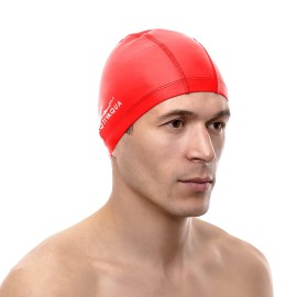 AqtivAqua Swimming Caps for Women Swim Cap Men Adult Kids Girls Boys Youth Hat (Red)