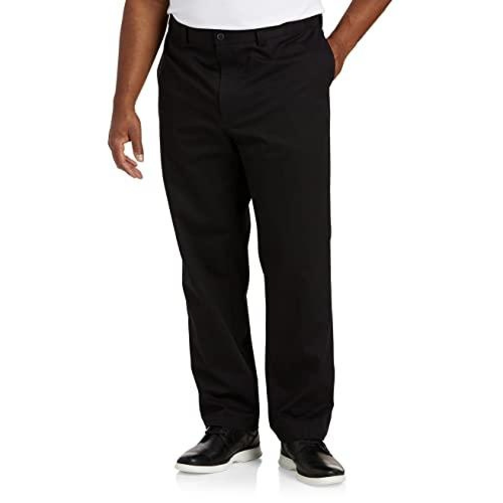 Dxl Big And Tall Essentials Flat-Front Twill Pants, Black, 60W X 28L