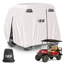 10L0L 4 Passenger Golf Cart Cover Fits Ezgo, Club Car, Yamaha, 400D Waterproof Windproof Sunproof Outdoor All-Weather Polyester Full Cover With Three Zipper Doors - Camouflage, Pure Silver