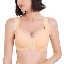 Fallsweet Front Close Bra For Women Push Up Wirefree Bra Seamless No Dig Comfort Brassiere (Beige,38B)