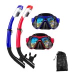 Dipuki Snorkeling Gear For Adults Snorkel Mask Set Scuba Diving Mask Dry Snorkel Swimming Glasses Swim Dive Mask Nose Cover Youth Free Diving (Red+Blue(2 Pack))