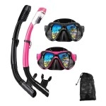Dipuki Snorkeling Gear For Adults Snorkel Mask Set Scuba Diving Mask Dry Snorkel Swimming Glasses Swim Dive Mask Nose Cover Youth Free Diving (Black+Pink(2 Pack))