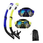 Dipuki Snorkeling Gear For Adults Snorkel Mask Set Scuba Diving Mask Dry Snorkel Swimming Glasses Swim Dive Mask Nose Cover Youth Free Diving (Blue+Yellow(2 Pack))