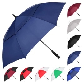 Mrtlloa 72 Inch Automatic Open Navy Blue Golf Umbrella, Extra Large Oversize Double Canopy Vented Windproof Waterproof Stick Umbrellas For Rain