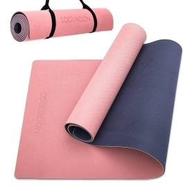Coolmoon 1/4 Inch Extra Thick Yoga Mat Double-Sided Non Slip,Yoga Mat For Women And Men,Fitness Mats With Carrying Strap,Eco Friendly Tpe Yoga Mat, Pilates And Exercises Mat (Pink)