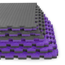 Xspec 1 Extra Thick 48 Sq Ft Reversible Eva Gym Foam Floor Mat Tiles (24 X 24), Steel Pattern, 12 Pcs, Blackpurple