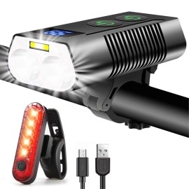 Bike Lights Set Super Bright, Bike Light With Fog Light And Power Display, Usb Rechargeable Bike Lights Front And Back, Super Long Standby Bicycle Lights, 6 Lighting Modes Front Bike Light