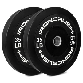 Iron Crush Olympic Bumper Plates Set - Virgin Rubber Weights For Strength Training - Stainless Steel Inserts, Fits 2 Barbells - Low, Dead Bounce For Safety - 10Lb To 45Lb - Sold In Pairs