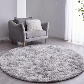 Fjzfing Tie-Dyed Light Grey Round Rug Ultra-Soft Plush Modern 6X6 Circle Area Rug For Kids Bedroom, Fluffy Shag Circular Rug For Nursery Room, Non-Slip Tie-Dyed Light Grey Rug For Teens Room
