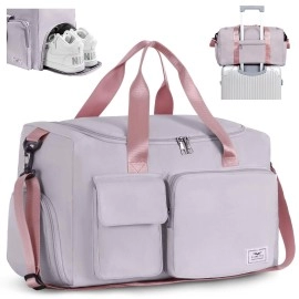 Fioretto Womens Mens Sports Gym Bag Duffle Bag With Shoes Compartment, Weekend Travel Bag Overnight Bag For Women, Foldable Water Resistant Holdall Hospital Bag For Swimming, Basketball, Grey&Pink, One Size 37L, Travel Duffle