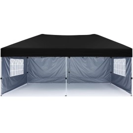 Cooshade 10X20Ft Pop Up Canopy Tent Enclosed Instant Folding Canopy Shelter With Elegant Church Window Outdoor Pavilion Cater Party Wedding Bbq Events Tent(Black)