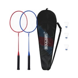 Boulder Sports Badminton Set of 2 Badminton Rackets, 3 Shuttlecocks, and 1 Racquet Case - Badminton Set for Backyard or Outdoor Games