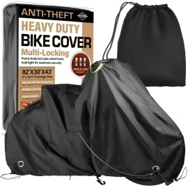 Bicycle Cover - Frame Body + Wheel Locking - 1 or 2 Bikes - 300D Premium Heavy Duty Ripstop Fabric - Bicycle Covers Outdoor Storage Waterproof - Protects from UV, Dust, Wind, Snow, Rain - Fits 1 or 2 Mountain, Electric, Road Bikes - Black