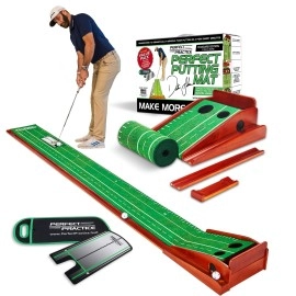 Perfect Practice Putting Mat W/Alignment Mirror - Indoor Golf Putting Green W/ 2 Holes - Putting Matt For Indoors Practice - Golf Training Aid For Home - Golf Accessories And Gifts For Men