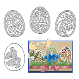 4 Easter Eggs Cutting Dies For Card Making Supplies, Easter Bow Egg Metal Die Cuts Embossing Stencil Template Tool For Diy Scrapbooking Paper Card And Photo Album Craft Decoration