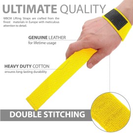 WARM BODY COLD MIND Lasso Lifting Wrist Straps for Crossfit, Olympic Weightlifting, Powerlifting, Bodybuilding, Functional Strength Training - Heavy-Duty Cotton Wrist Wraps, Pair (Yellow)