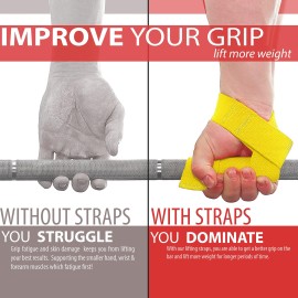 WARM BODY COLD MIND Lasso Lifting Wrist Straps for Crossfit, Olympic Weightlifting, Powerlifting, Bodybuilding, Functional Strength Training - Heavy-Duty Cotton Wrist Wraps, Pair (Yellow)