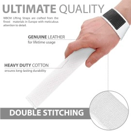 WARM BODY COLD MIND Lasso Lifting Wrist Straps for Crossfit, Olympic Weightlifting, Powerlifting, Bodybuilding, Functional Strength Training - Heavy-Duty Cotton Wrist Wraps, Pair (White Lasso)