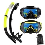 Snorkel Mask Snorkeling Set For Adults And Youth, Diving Mask And Full Dry Snorkel Swim Googles Is Suitable For Snorkeling, Dive Scuba Diving, Swimming (6115Black+Yellow(2 Set))