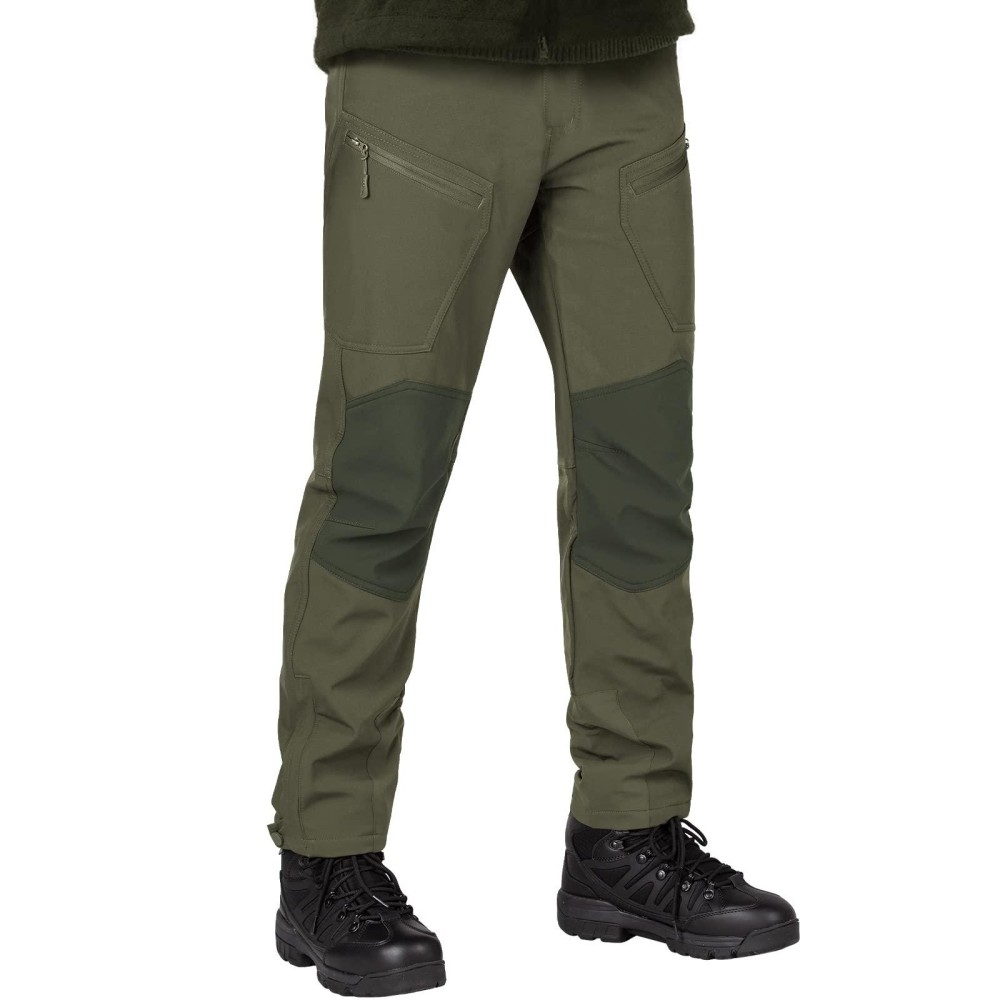 Free Soldier Mens Outdoor Softshell Fleece Lined Cargo Pants Breathable Waterproof Windproof Tactical Warm Snow Ski Hiking Pants (Army Green Regular 34W X 30L)