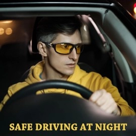 Wearoyo Night Vision Driving Glasses For Men Women,Sports Style Wrap Around Anti Glare With Polarized Yellow Lens