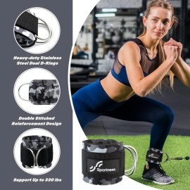 Sportneer Ankle Strap For Cable Machine Adjustable Ankle Straps (Pair) For Leg Extensions, Booty Hip Abductors, Kickbacks, Glute Workouts And Curls In Home And Gym - Cuff Attachment For Men & Women