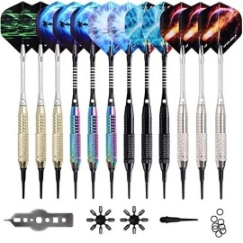 Win.Max Darts Plastic Tip - Soft Tip Darts Set - 12 Pcs 18 Gram With 100 Extra Dart Tips 12 Flights Flight Protectors And Wrench For Electronic Dart Board